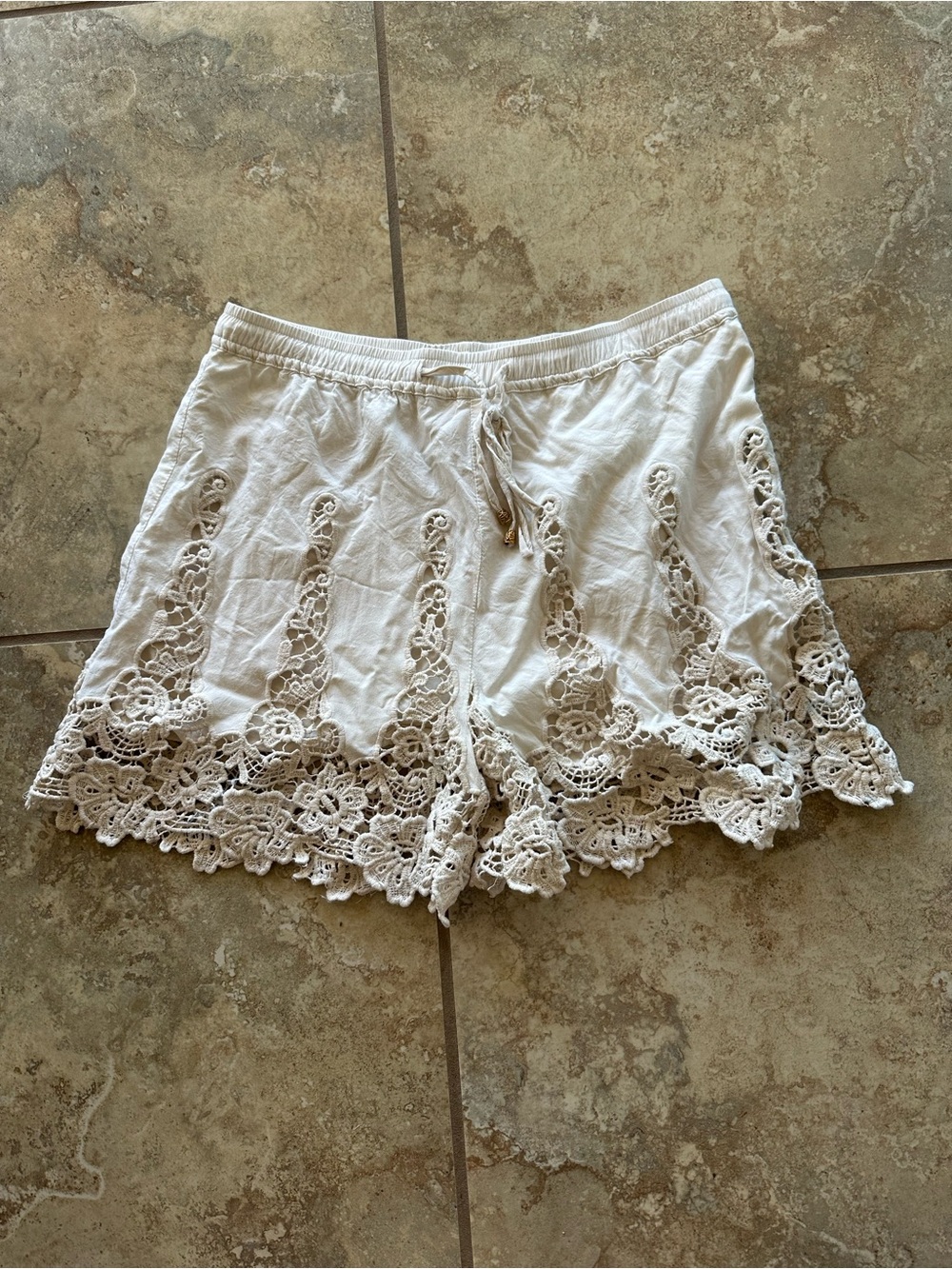 elevenses White High-Waist Crochet Lace Shorts